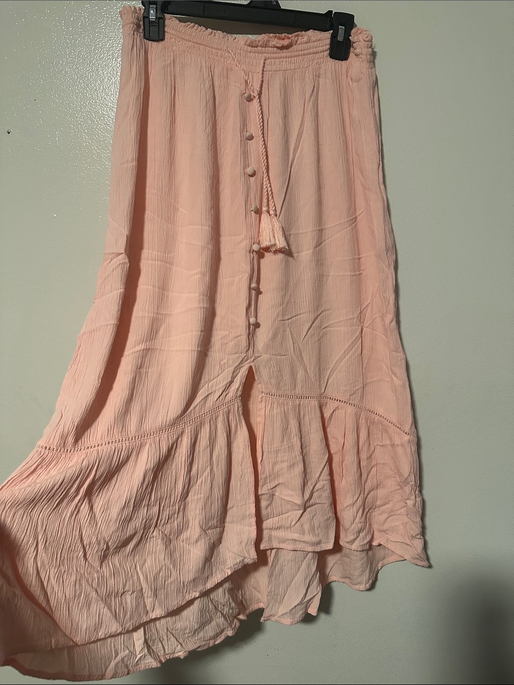 Wonderly Blush Pink High-Low Maxi Skirt with Button Front